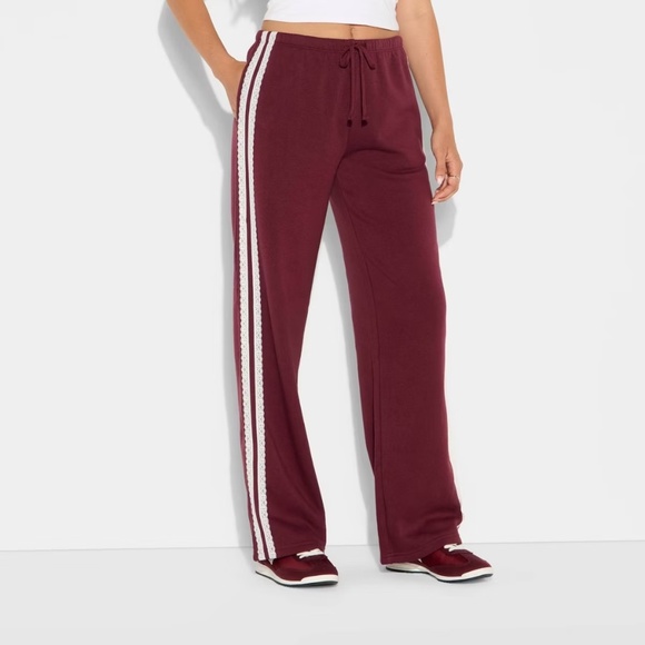 Women's Burgundy Track Pants with Lace Stripes NWT - Picture 3 of 4